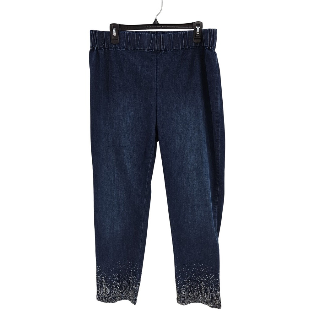 Soft Surroundings Pull On Recovery Pants Womens L Denim Stretch Rhinestone Bling